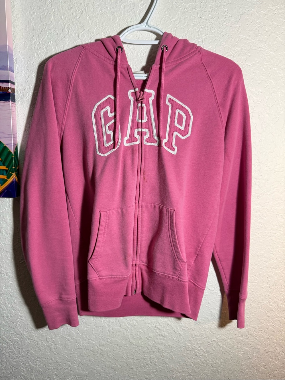 GAP Bright Pink Hooded Zip Sweatshirt with Logo Embroidery